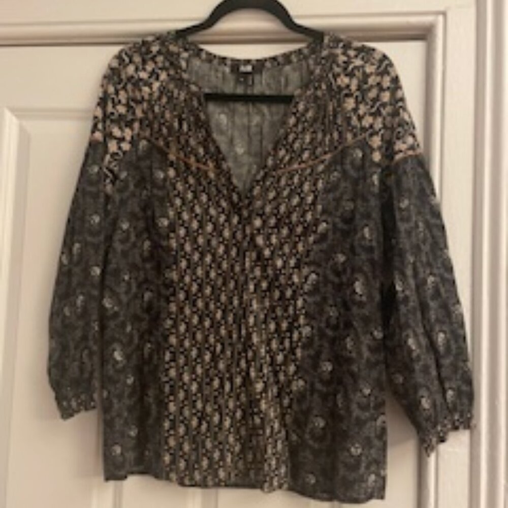 PAIGE Black and Cream Patterned Blouse